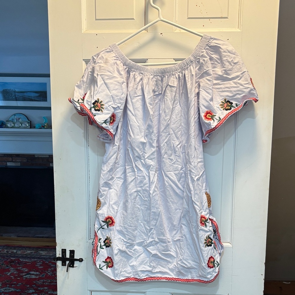 Zara White Mini Dress with Red Floral Embroidery